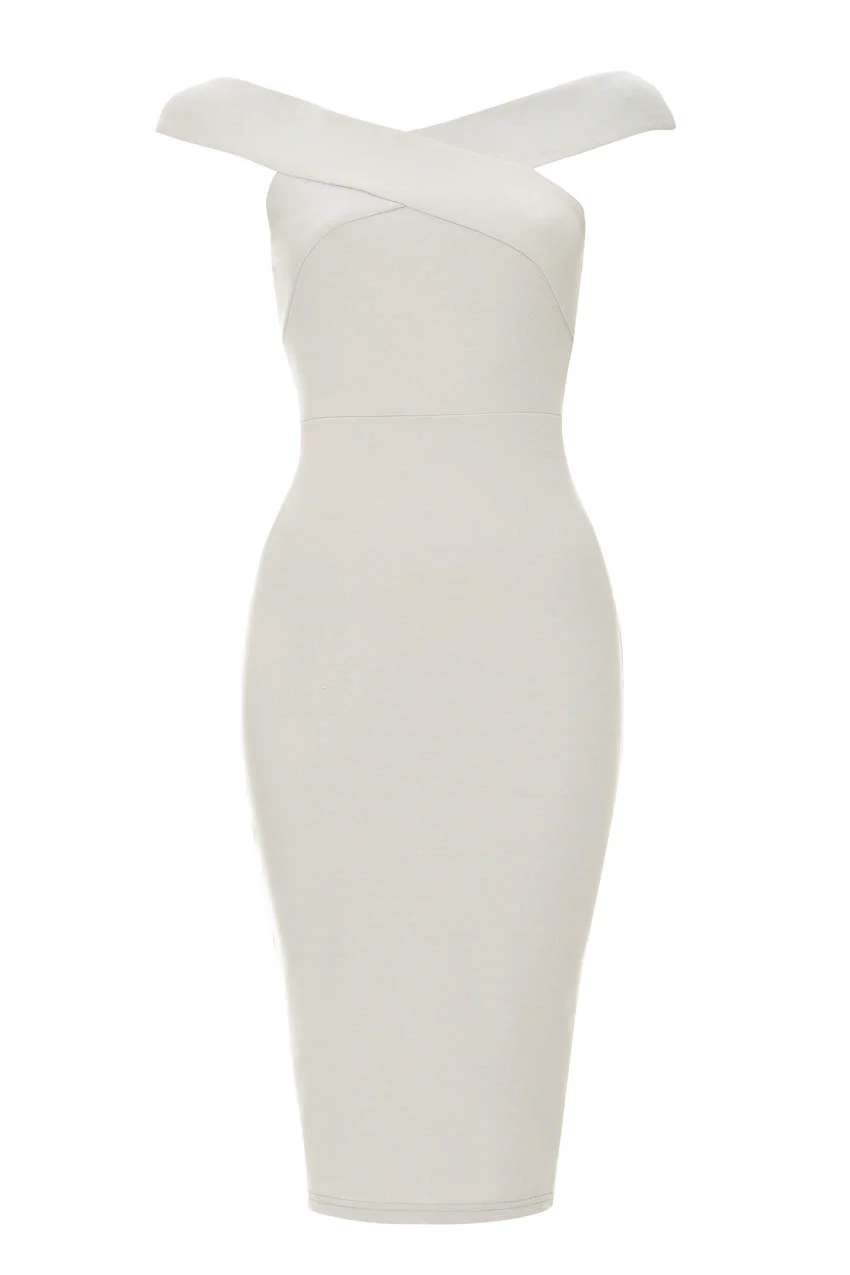 Silver Cross Over Bodycon Bardot Dress - Image 4