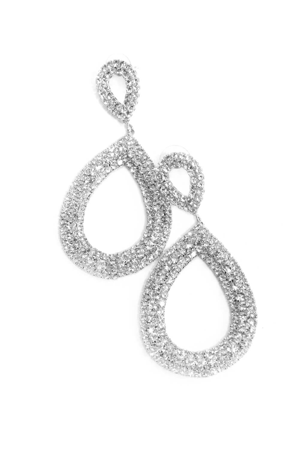 Silver Diamante Double Tear Drop Earrings - Image 4