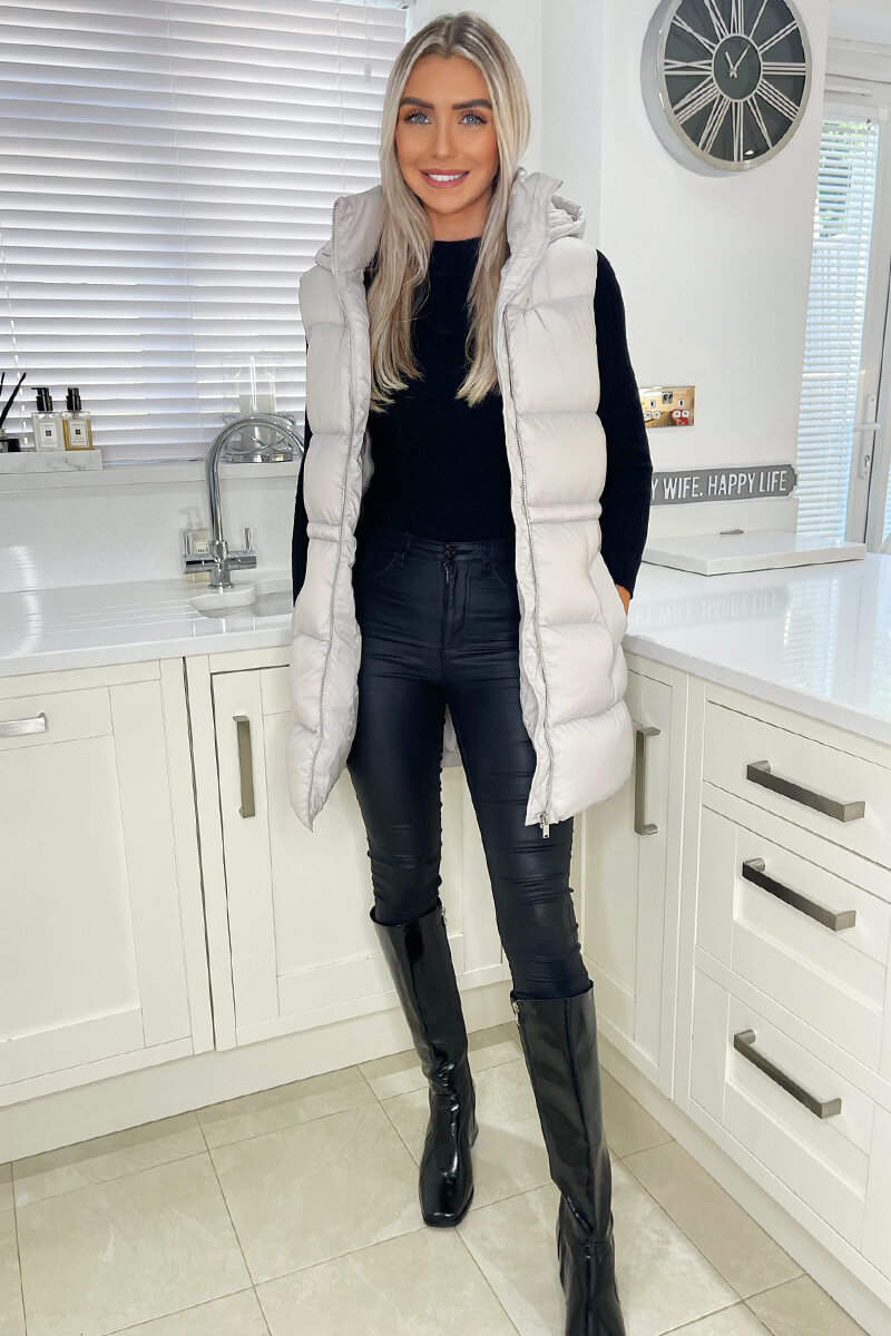 Silver Drawstring Hooded Gilet - Image 5