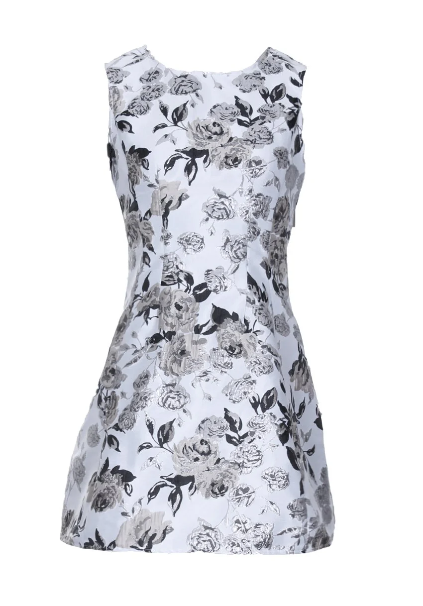 Silver Floral Skater Dress - Image 4