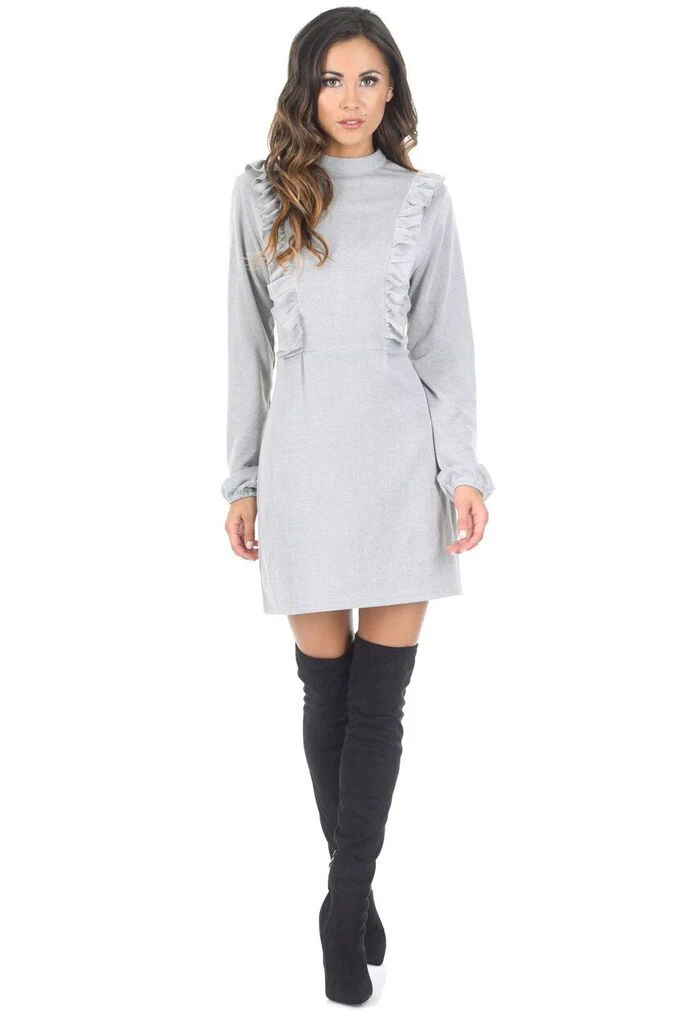 Silver Frill Front Skater Dress - Image 2