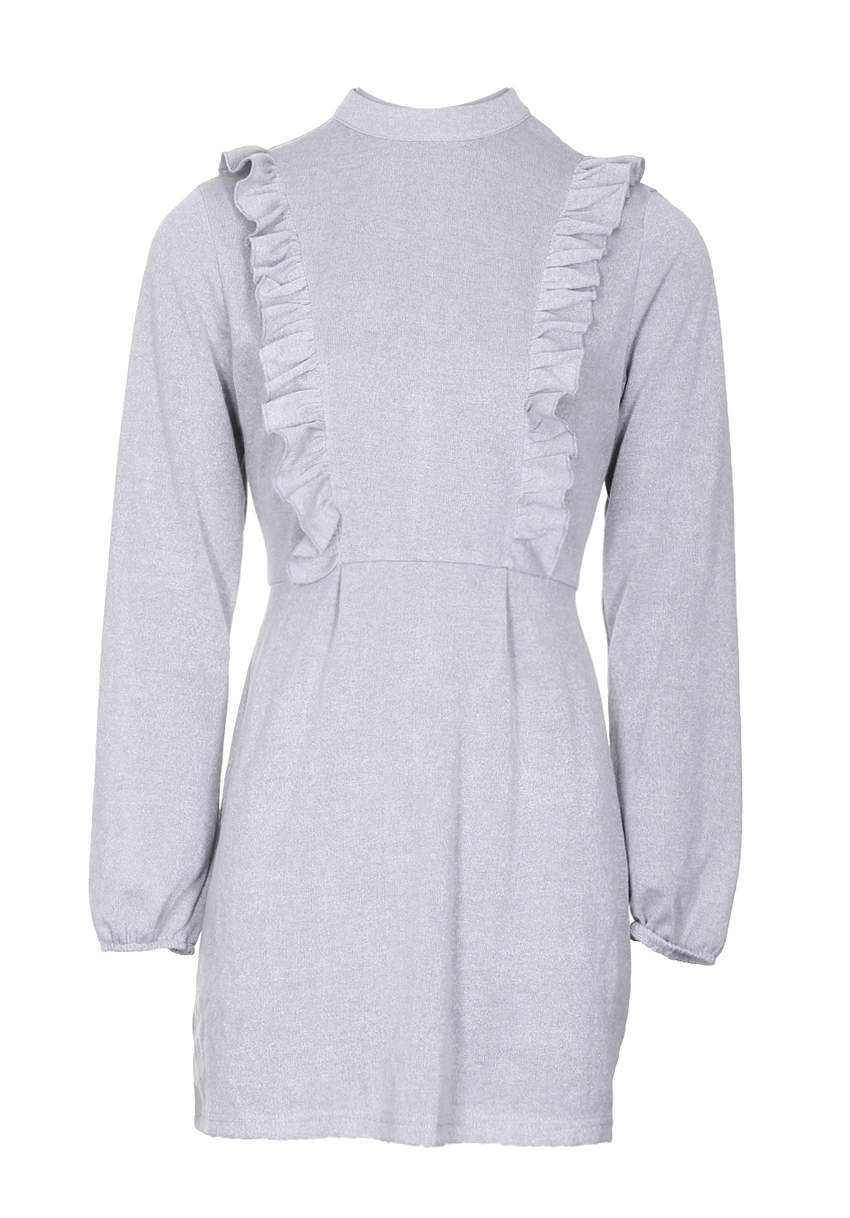 Silver Frill Front Skater Dress - Image 4
