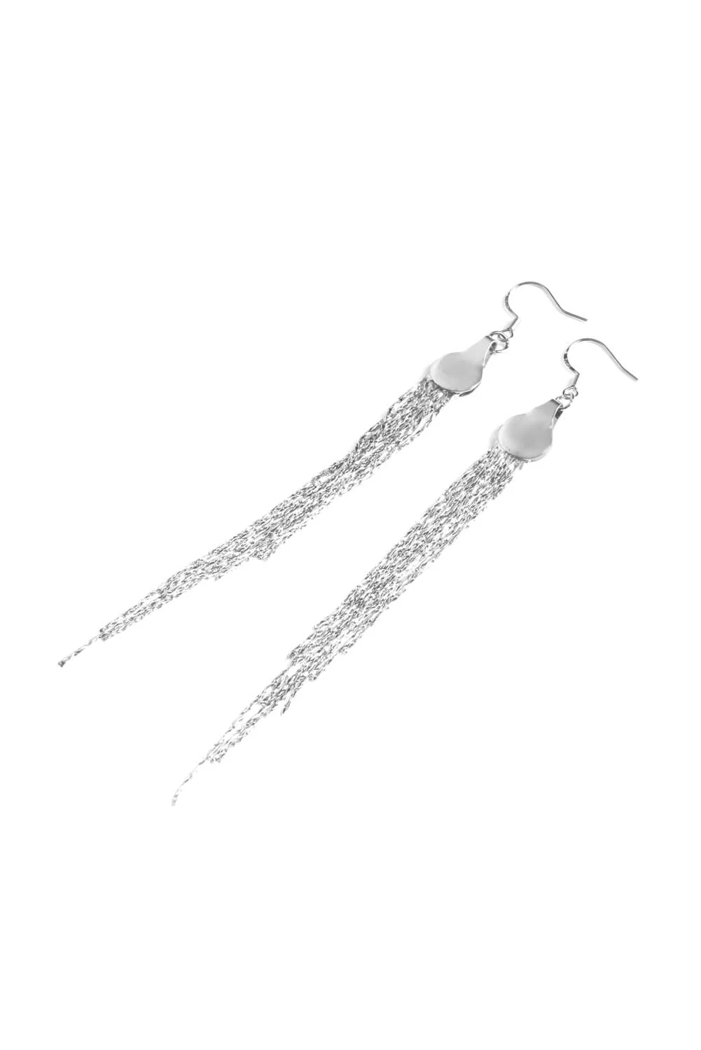 Silver Fringed Chain Sleek Drop Down Earrings - Image 2