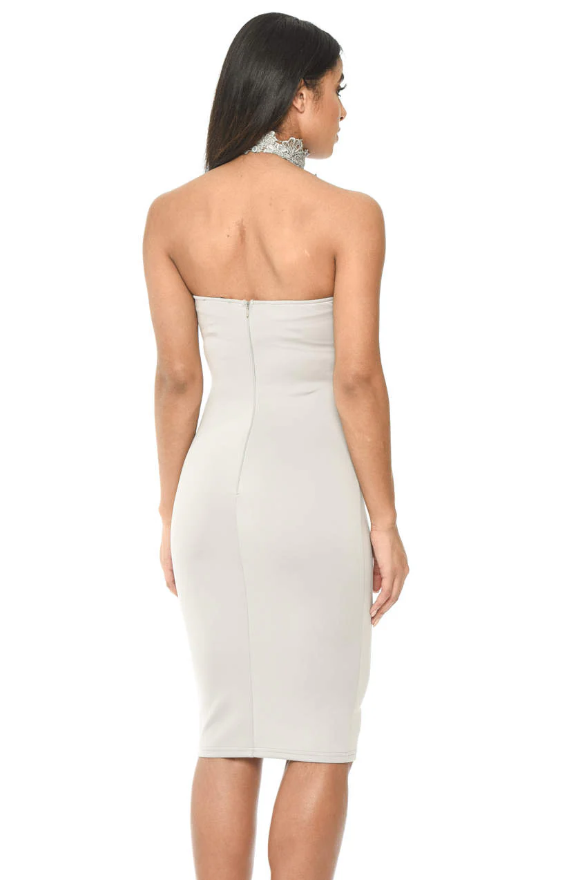 Silver Halterneck Choker Dress With Lace Detail - Image 3