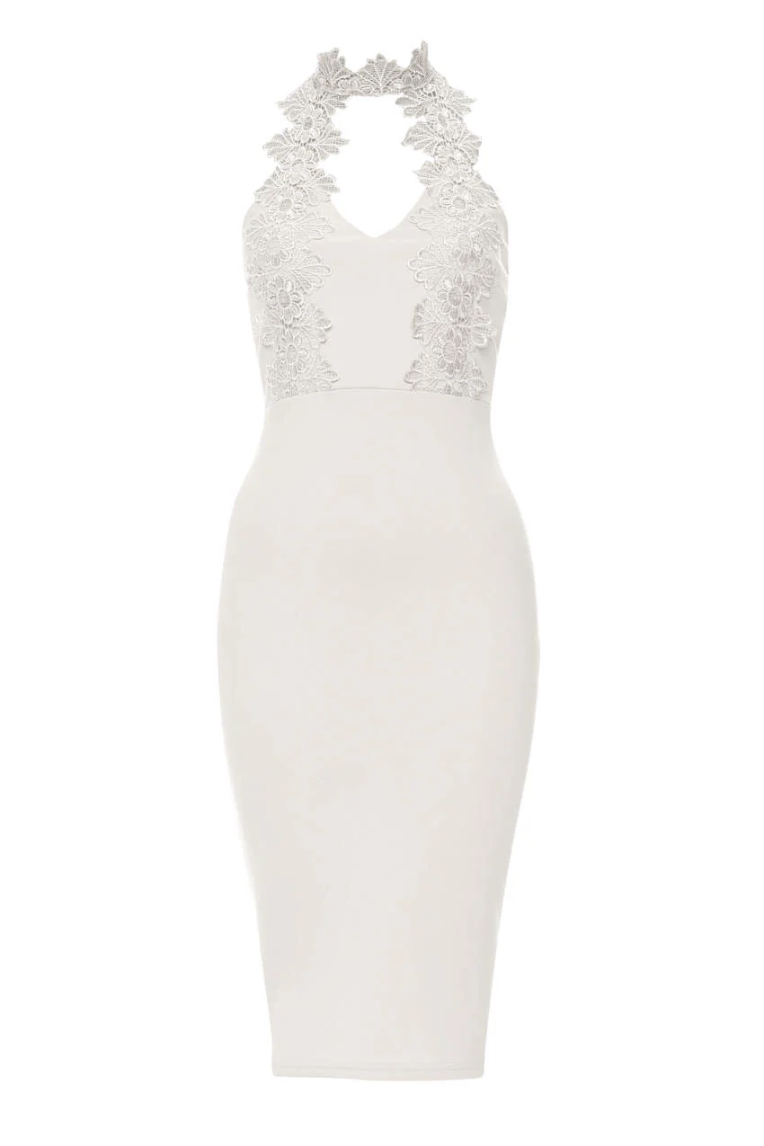 Silver Halterneck Choker Dress With Lace Detail - Image 4