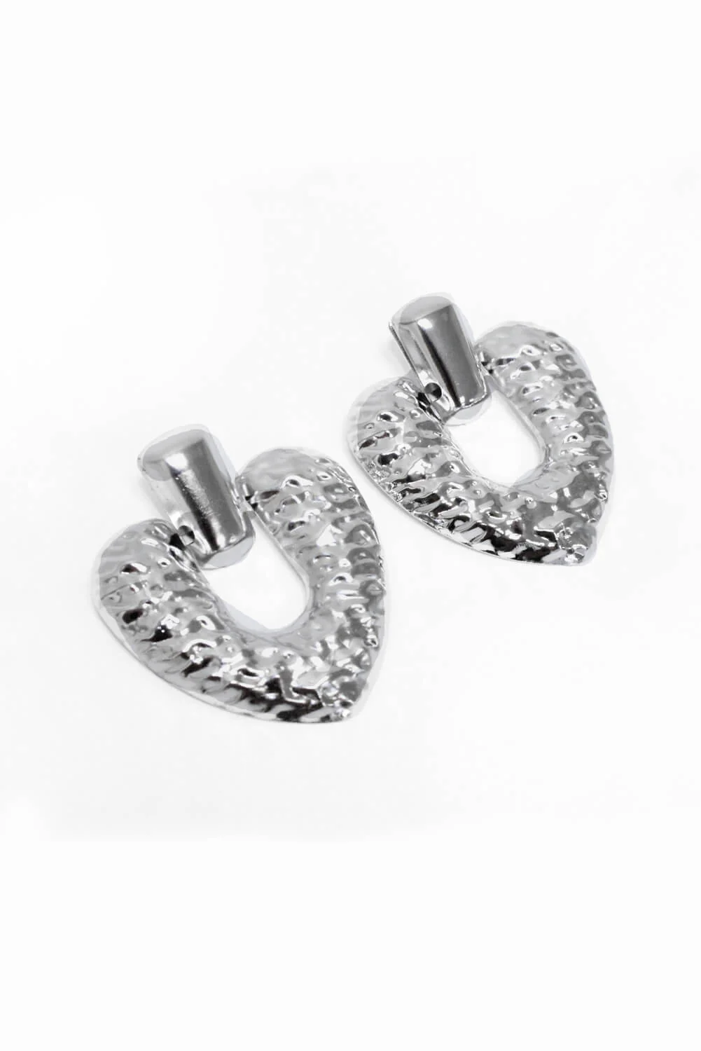 Silver Heart Shaped Chunky Earrings - Image 2