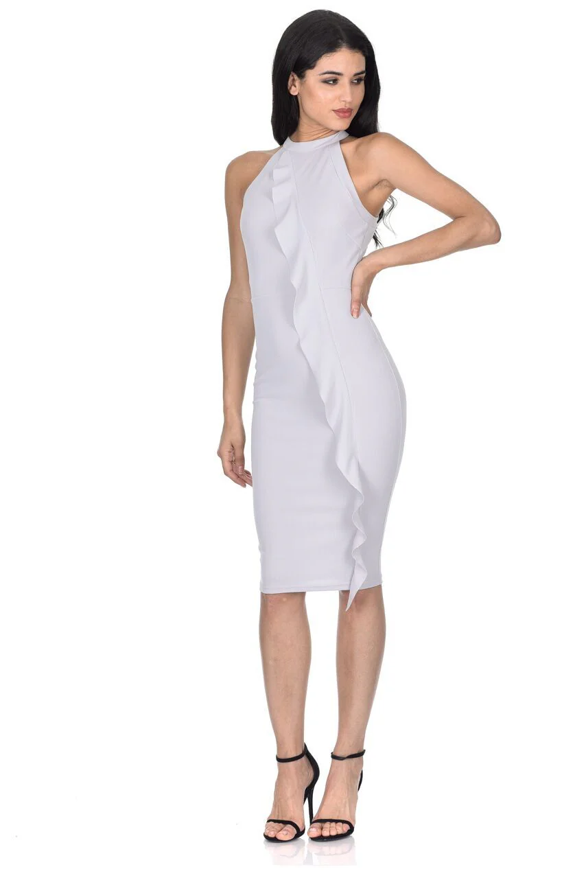 Silver High Neck Midi Dress - Image 2