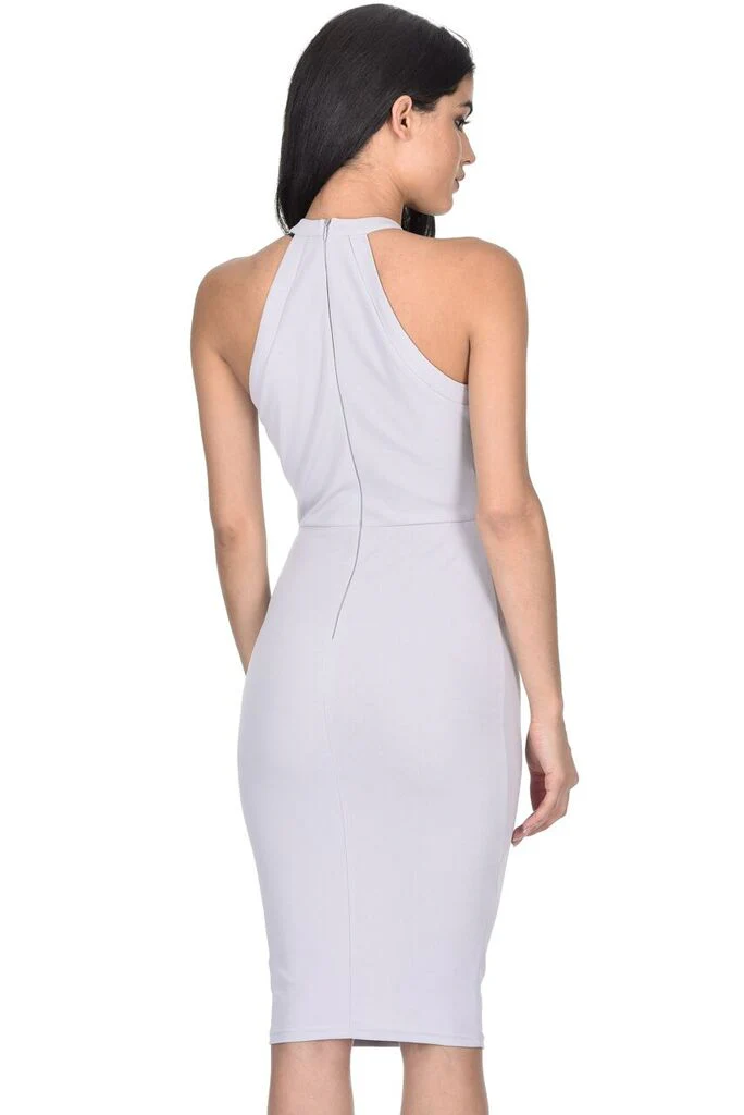 Silver High Neck Midi Dress - Image 3