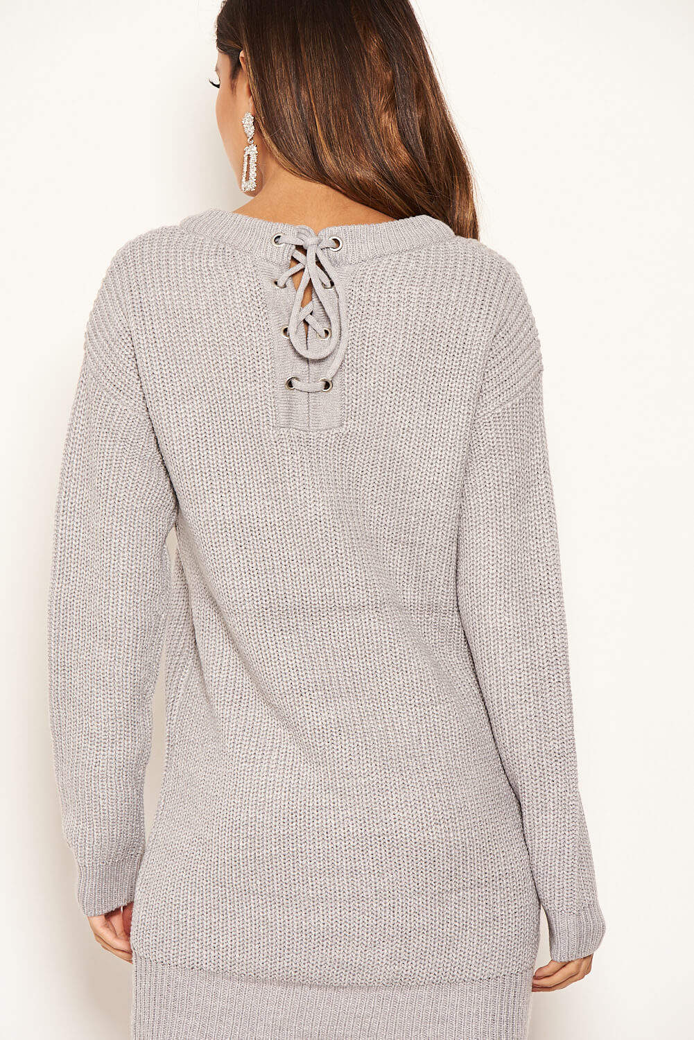 Silver Lace Up Back Jumper Dress - Image 5