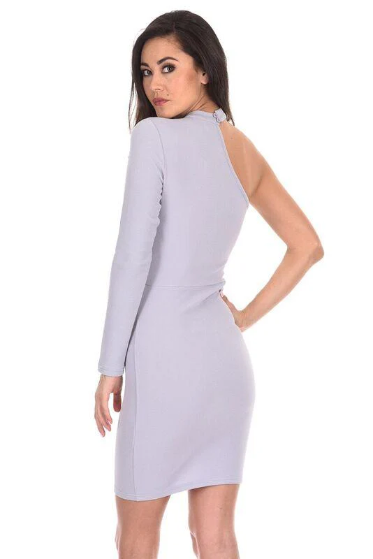 Silver One Sleeve Choker Bodycon Dress - Image 3