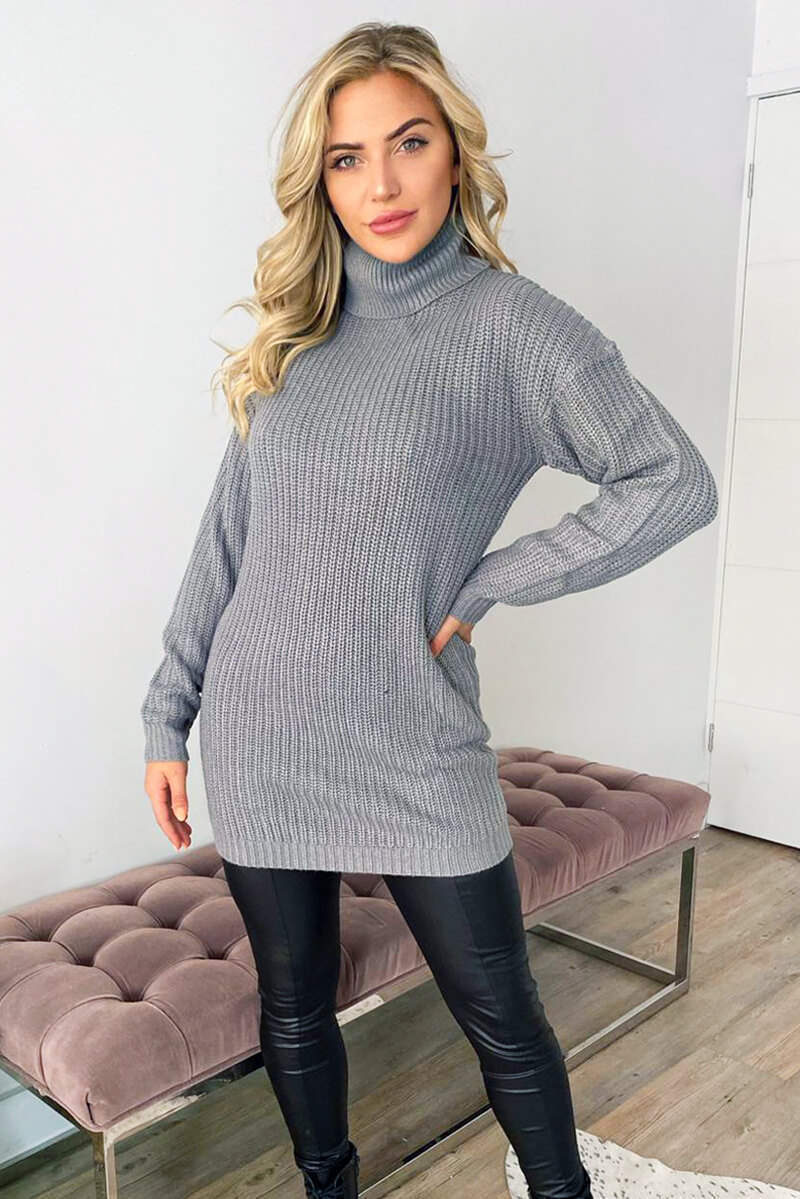 Silver Roll Neck Knit Jumper Dress - Image 3