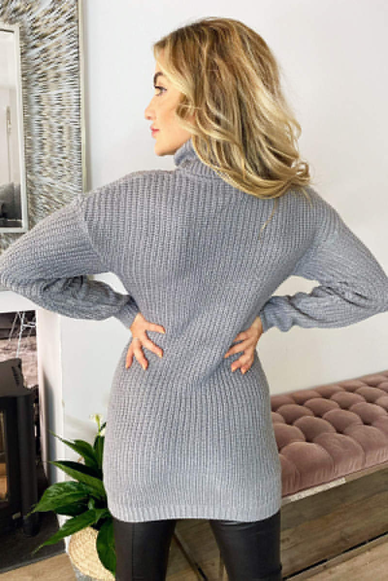 Silver Roll Neck Knit Jumper Dress - Image 5