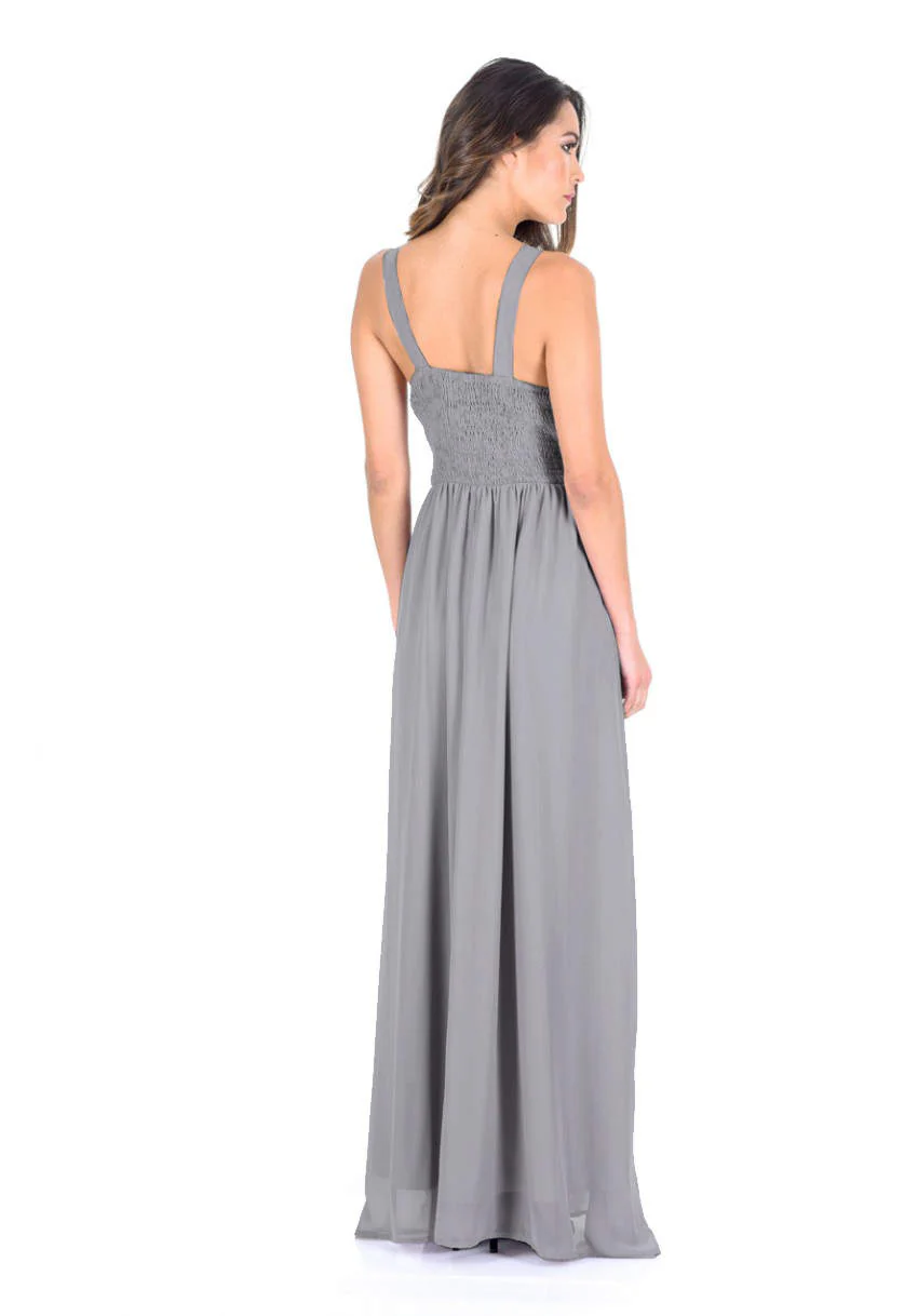 Silver Sleeveless Embroidered Maxi Dress - Image 2
