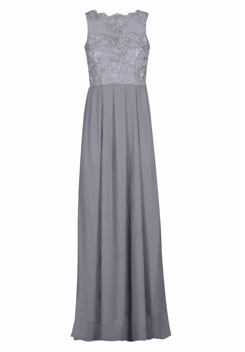 Silver Sleeveless Embroidered Maxi Dress - Image 3