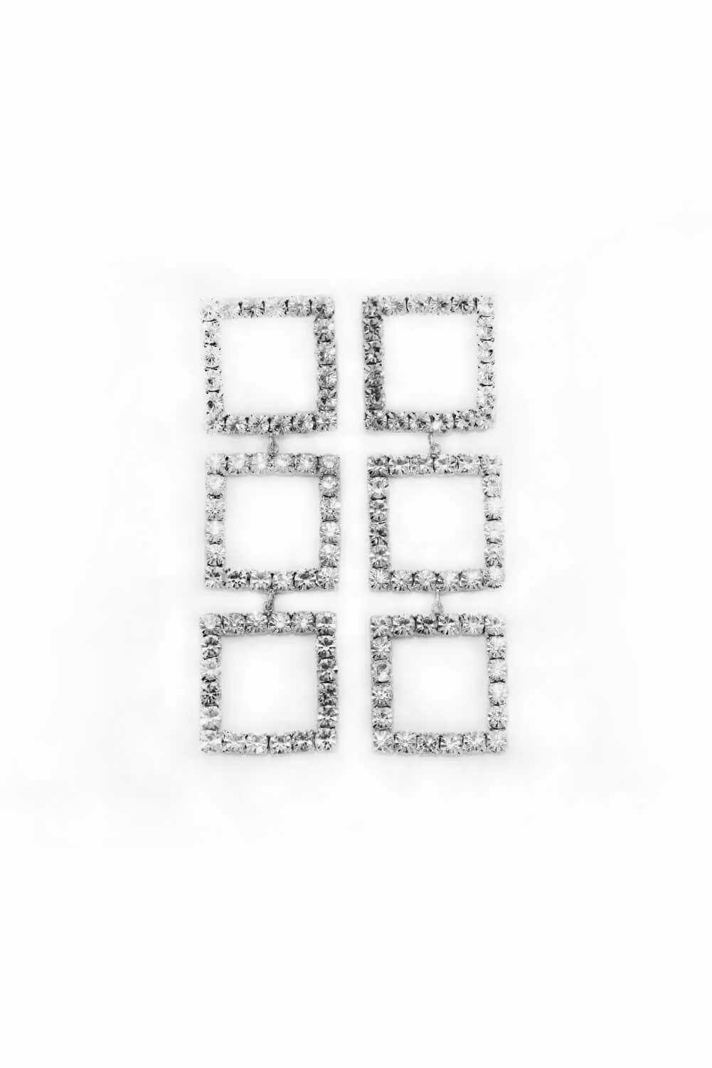 Silver Square Diamante Long Earrings