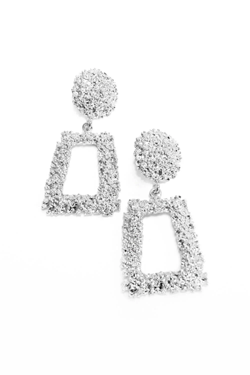Silver Square Textured Statement Earrings - Image 2