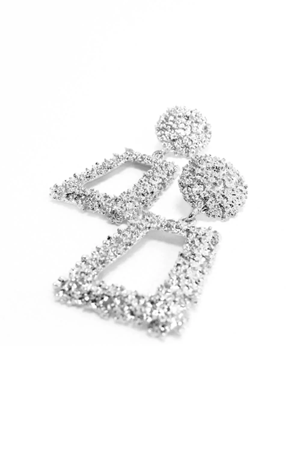 Silver Square Textured Statement Earrings - Image 3