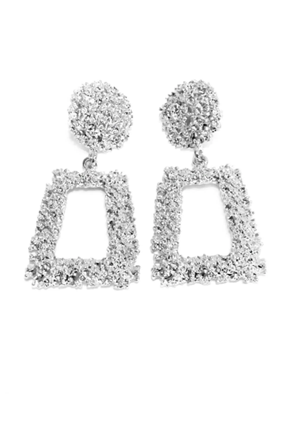 Silver Square Textured Statement Earrings - Image 4