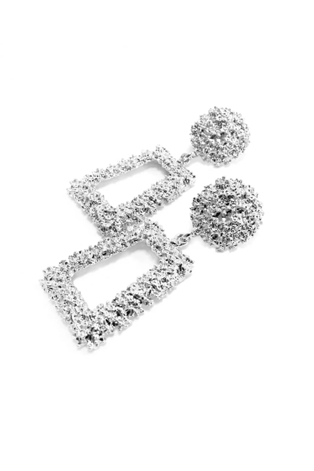 Silver Square Textured Statement Earrings - Image 5