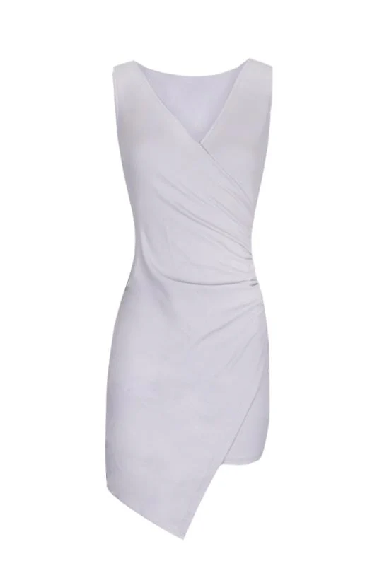 Silver V-Neck Wrap Skirt Dress - Image 4