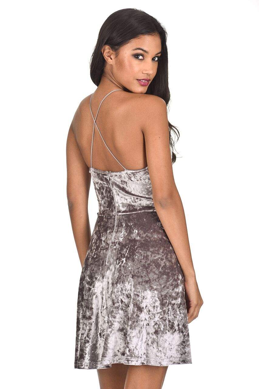 Silver Velvet Skater Dress - Image 3