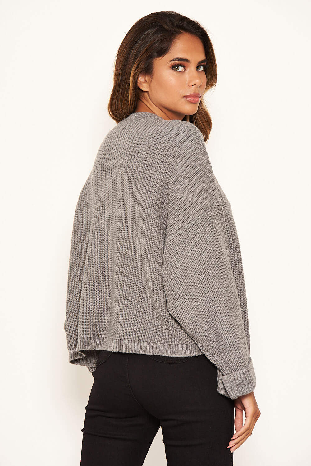 Silver Wide Sleeve Cropped Knit Jumper - Image 3