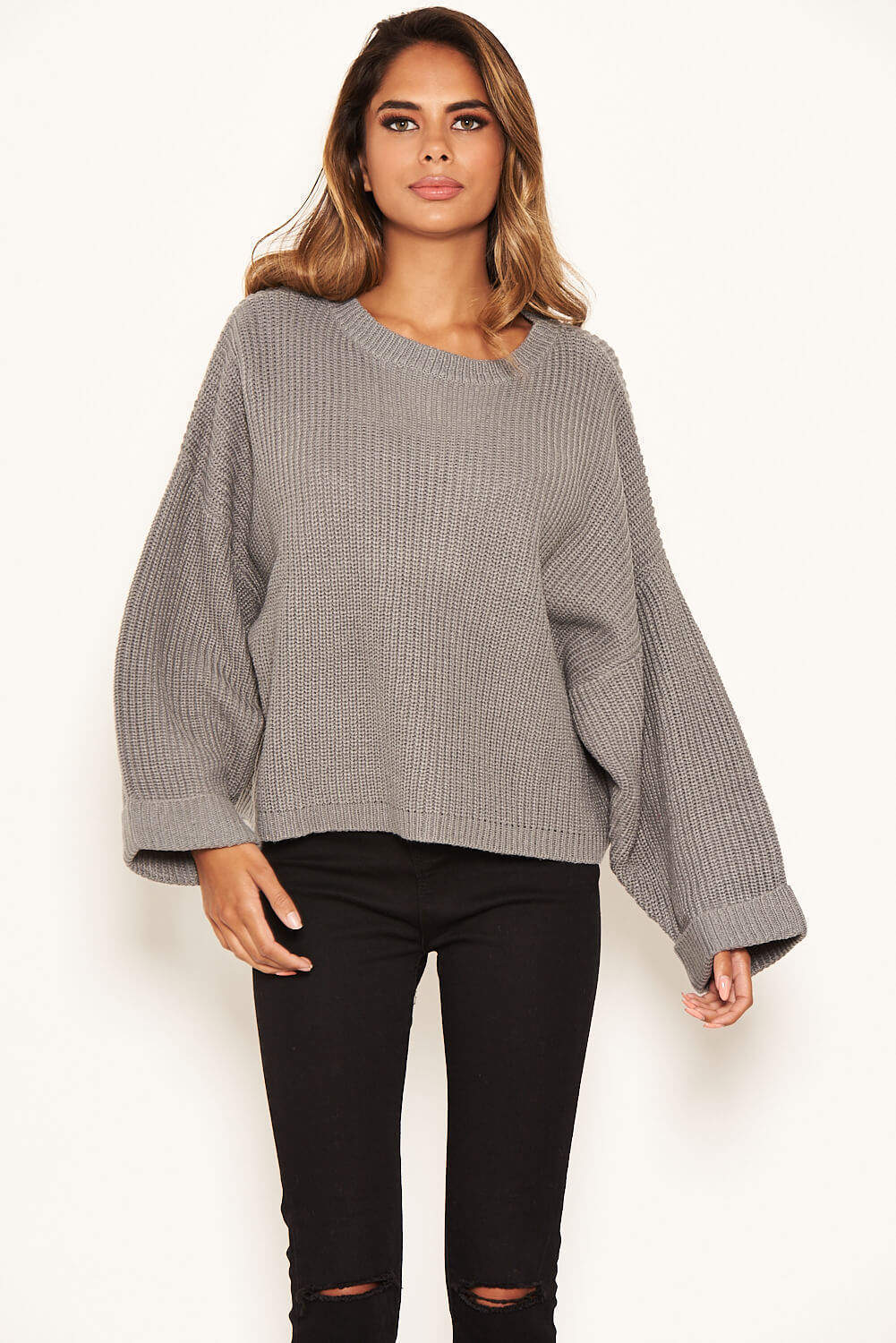Silver Wide Sleeve Cropped Knit Jumper - Image 4