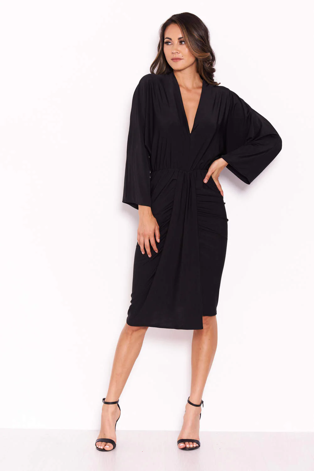Slinky Black Midi Dress With Wrap Detail - Image 2
