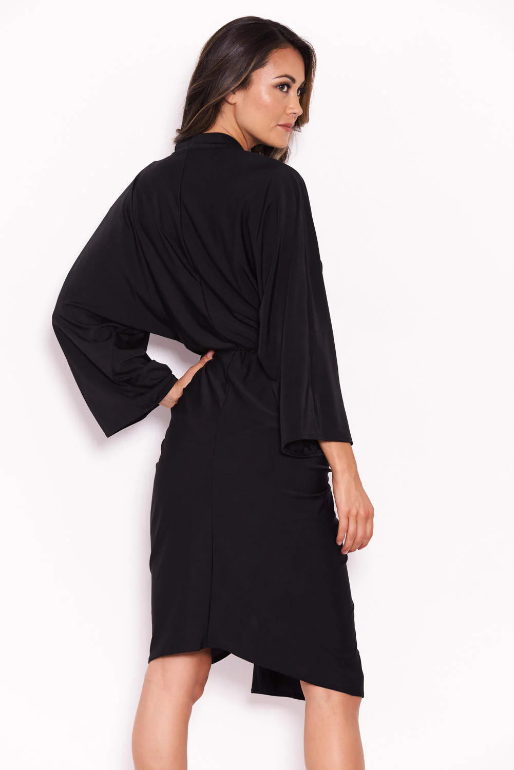 Slinky Black Midi Dress With Wrap Detail - Image 3