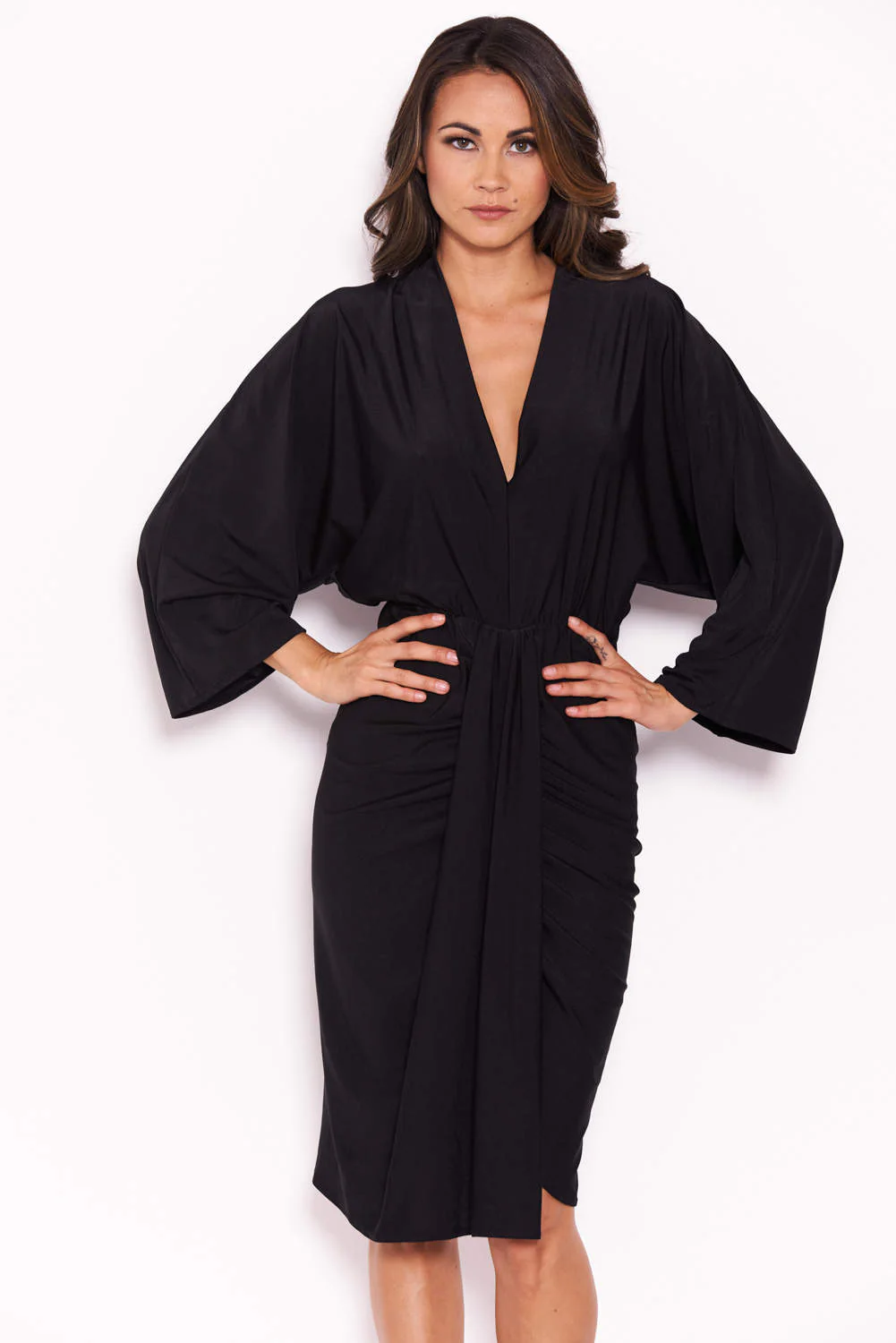 Slinky Black Midi Dress With Wrap Detail - Image 4