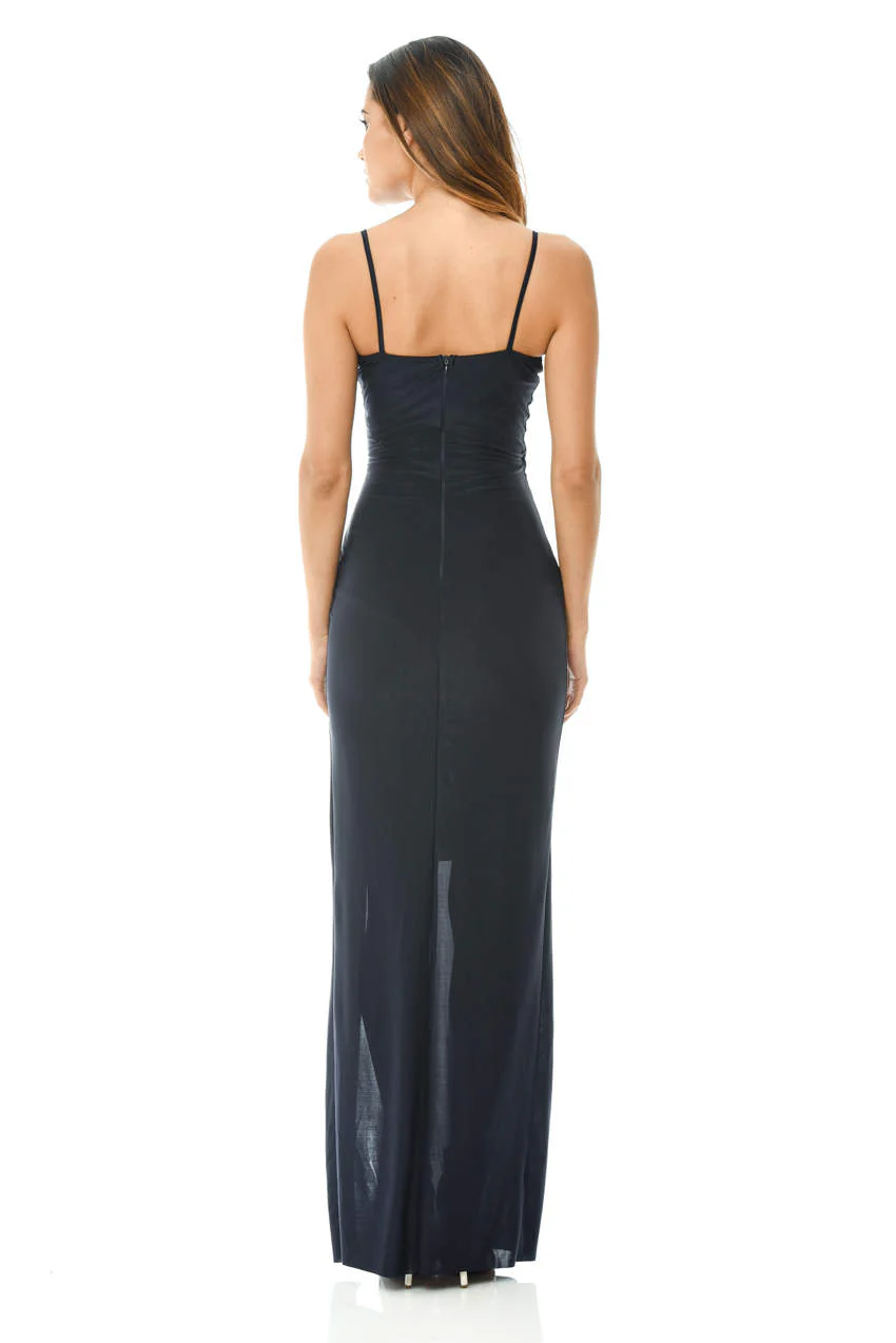 Slinky Navy Maxi Dress with Wrap Front V Neck - Image 3