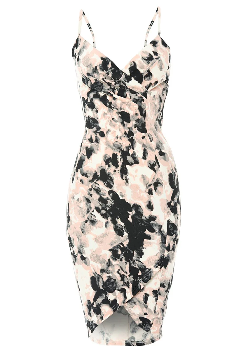 Smudge Printed Bodycon Dress With Wrap Front - Image 4