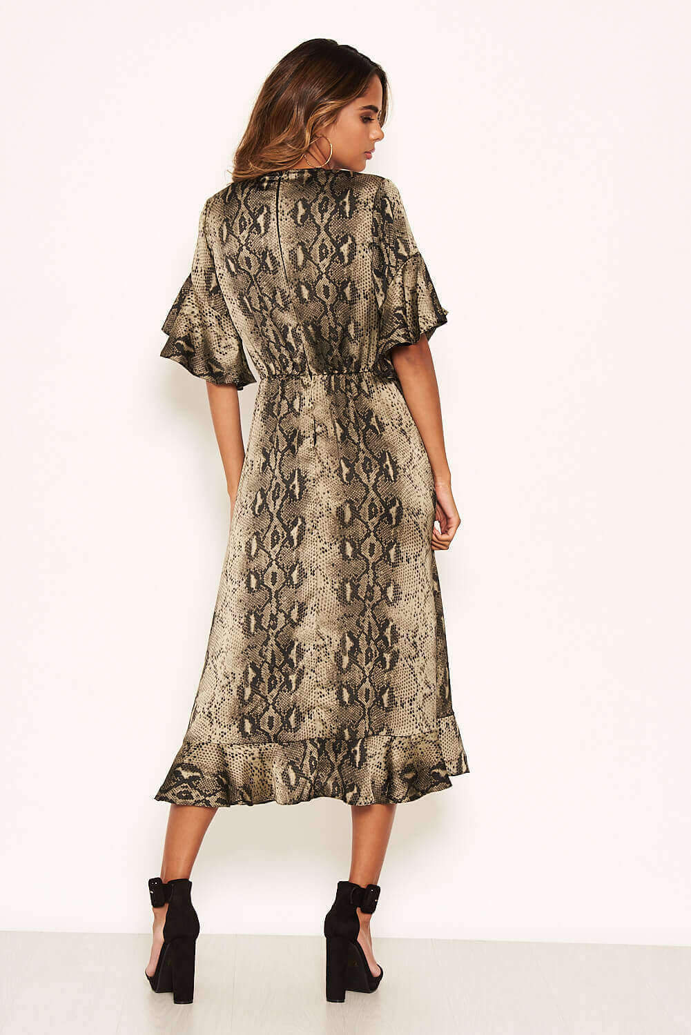 Snake Print Frill Wrap Midi Dress - Image 5