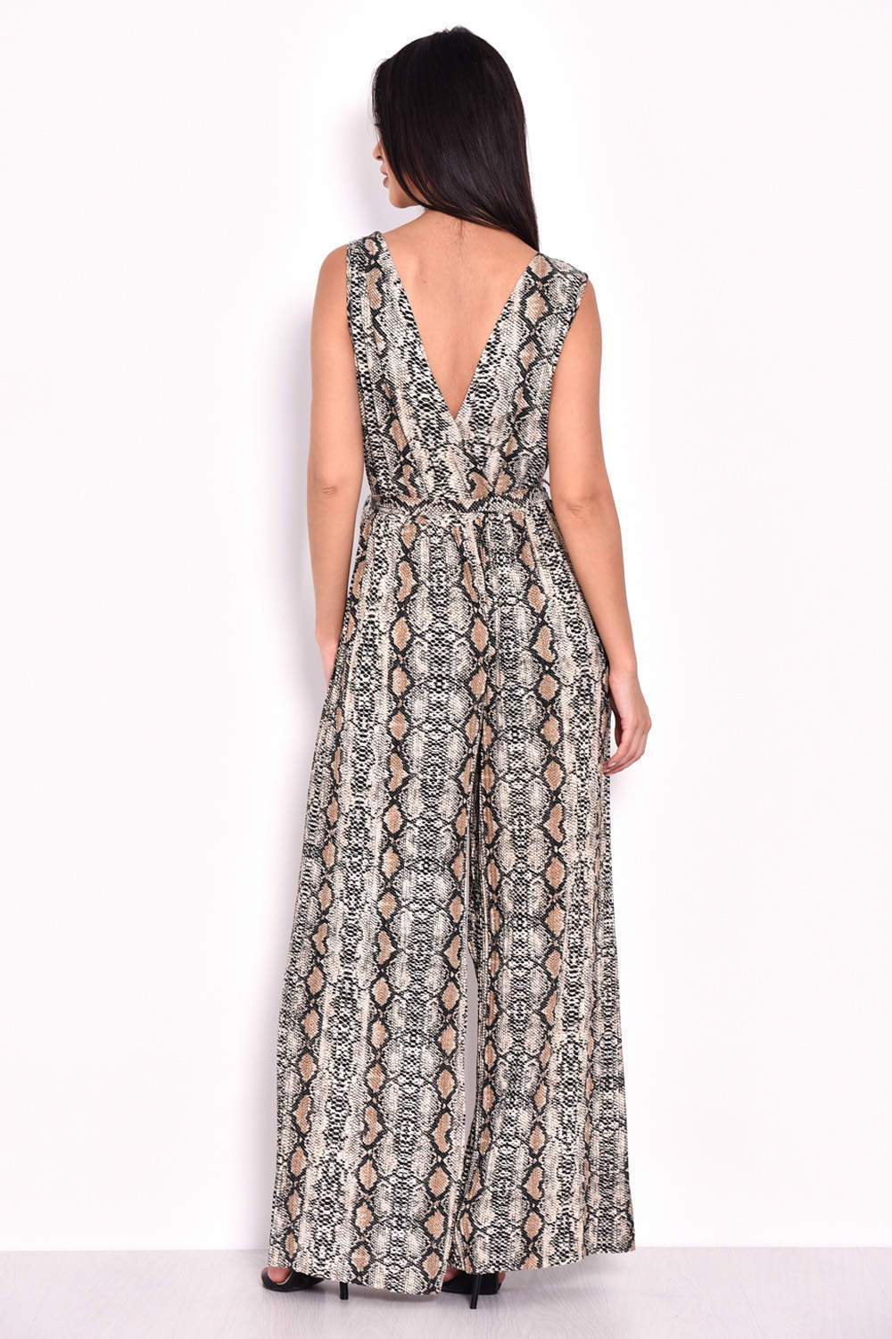 Snake Print Pleated Tie-Waist Jumpsuit - Image 3