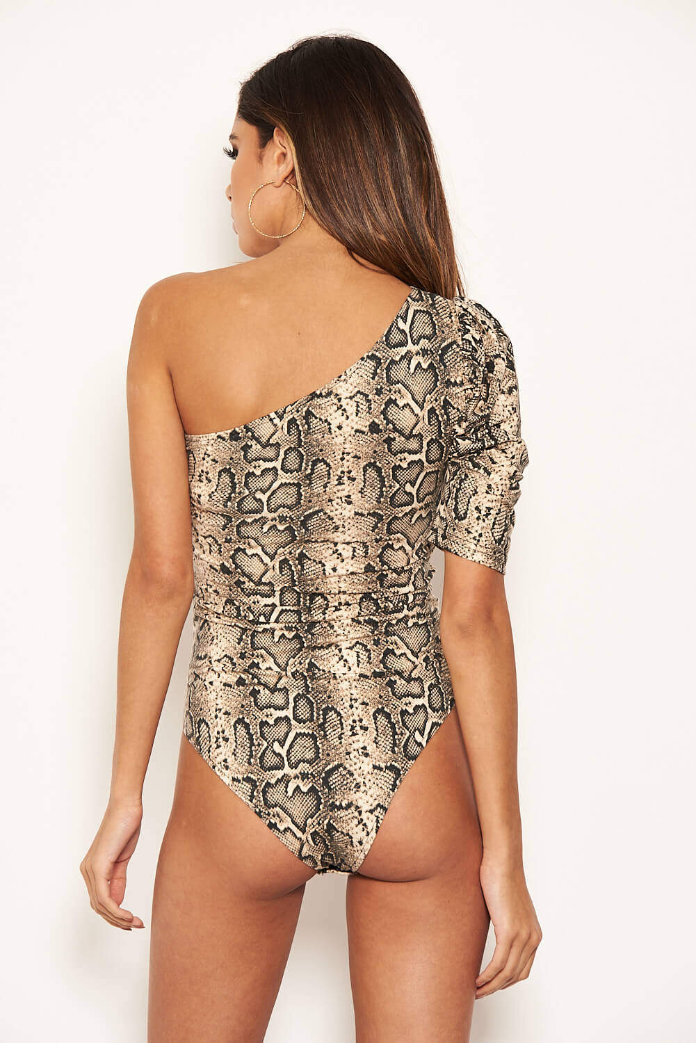 Snake Print Ruched One Shoulder Bodysuit - Image 6