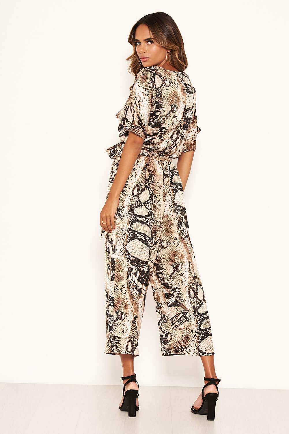 Snake Printed Culotte Jumpsuit With Tie Belt - Image 4