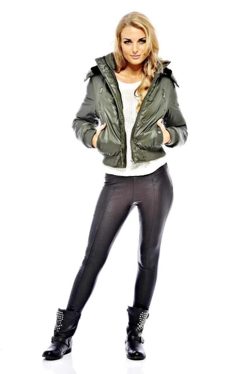 Split Zip Fur Hooded Bomber Coat - Image 2