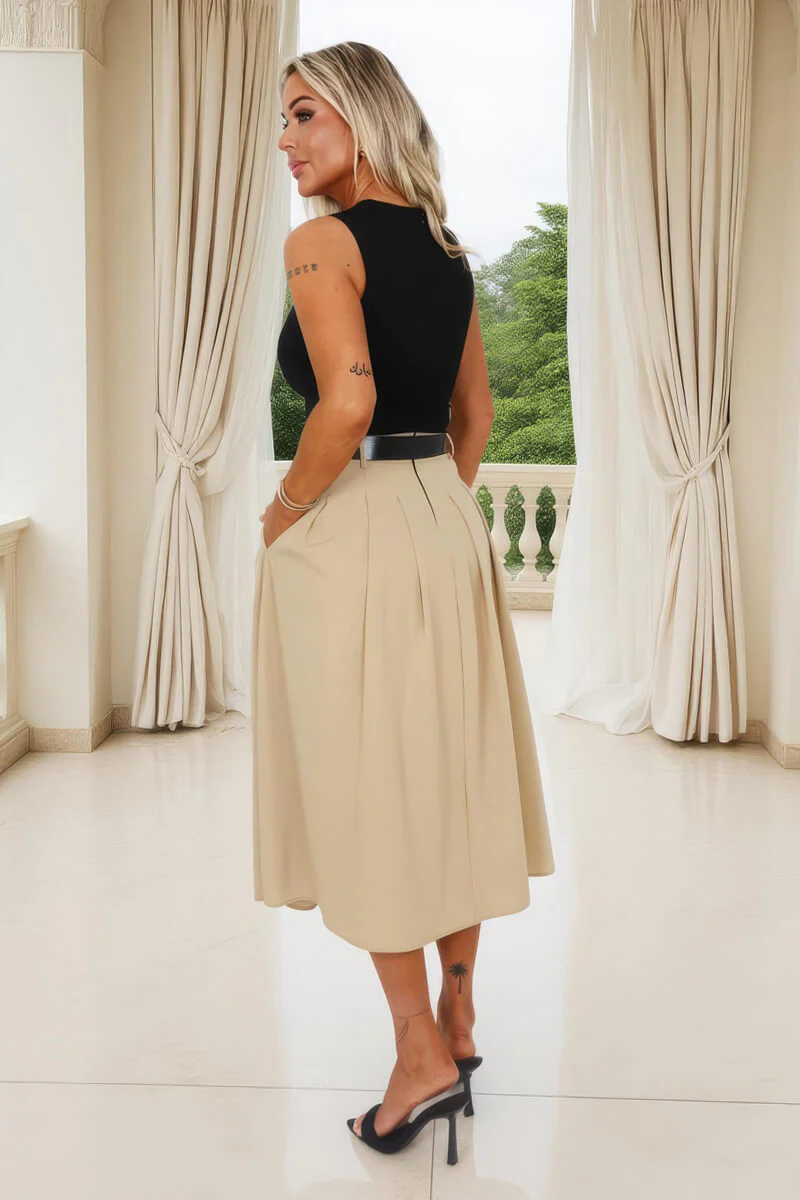 Stone 2 in 1 Pleated Skirt Belted Midi Dress - Image 11