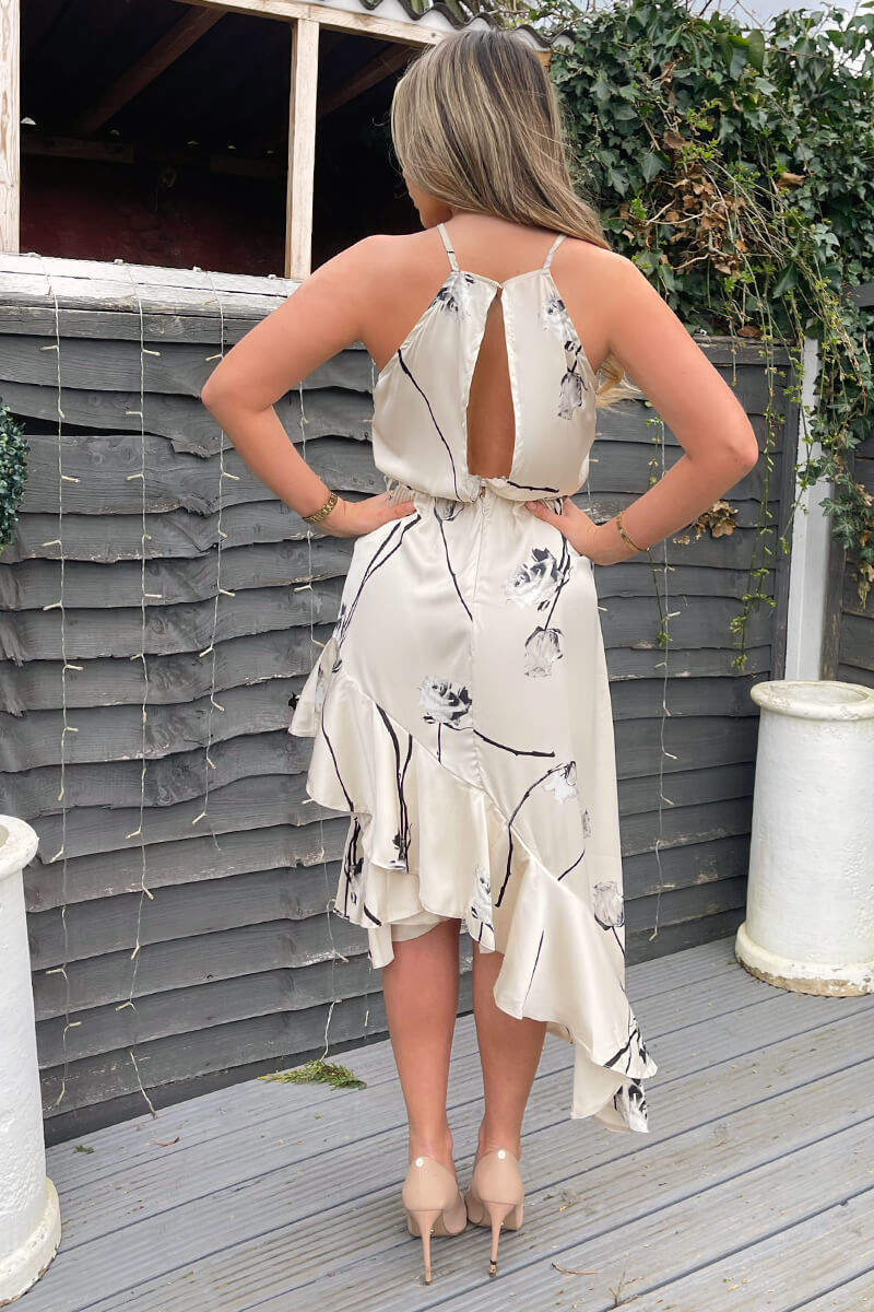 Stone Floral Printed Frill Hem Midi Dress - Image 4