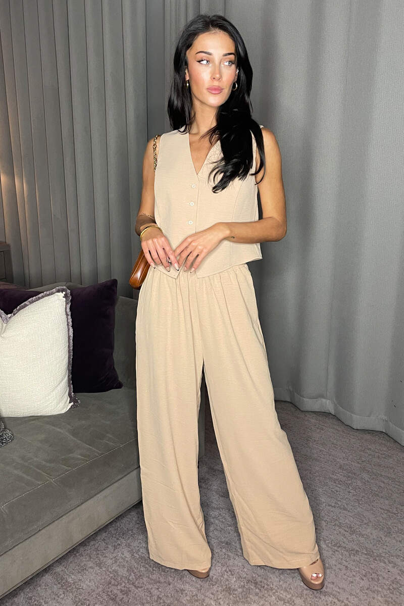 Stone Wide Leg Trousers With Elasticated Waist - Image 5