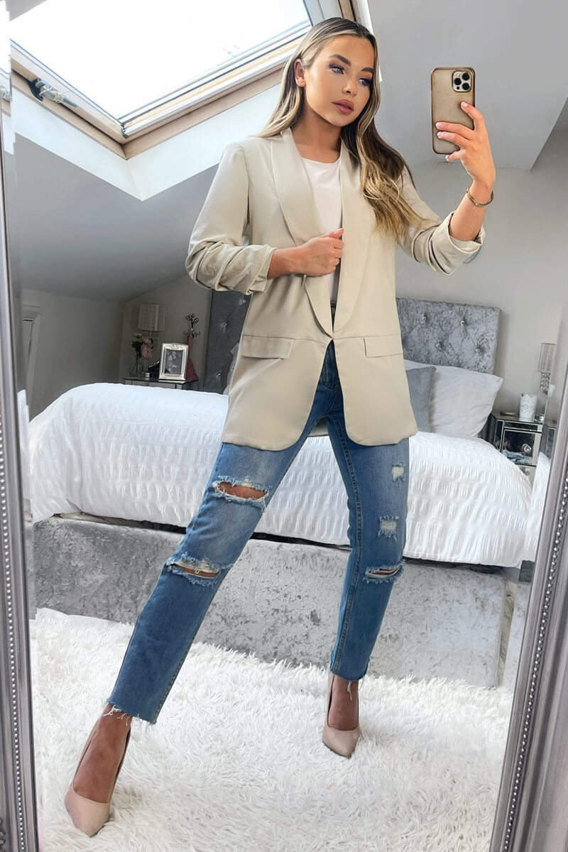 Stone Ruched Sleeve Blazer - Image 3