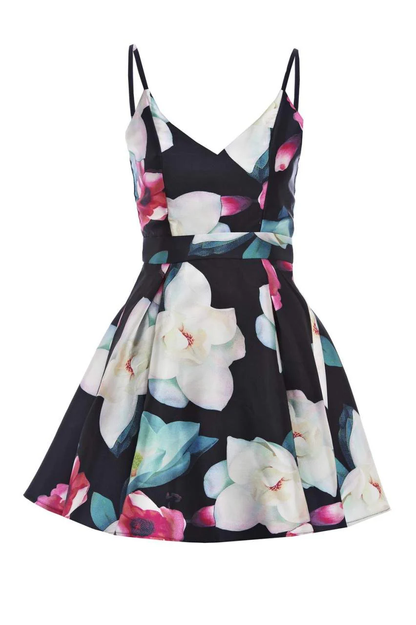 Strappy Floral Print Skater Dress - Image 5