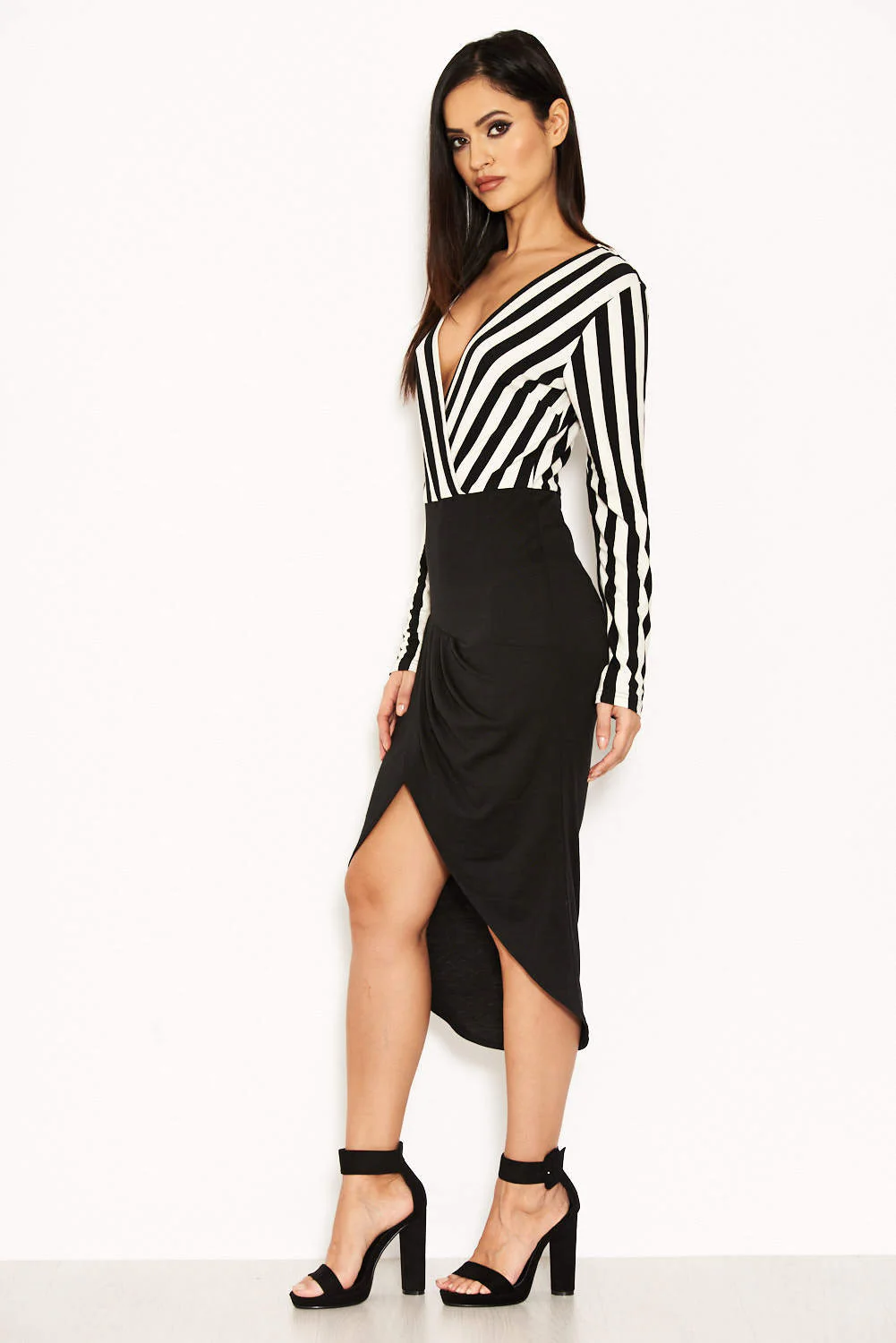 Striped Wrap Front Bodycon Dress - Image 2