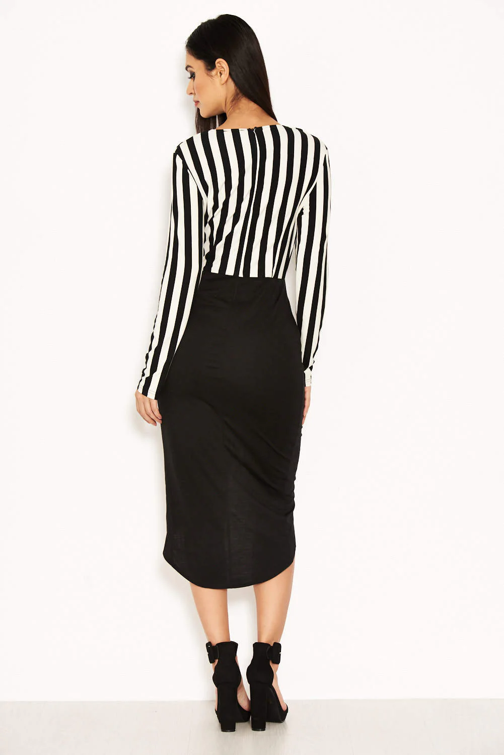 Striped Wrap Front Bodycon Dress - Image 3