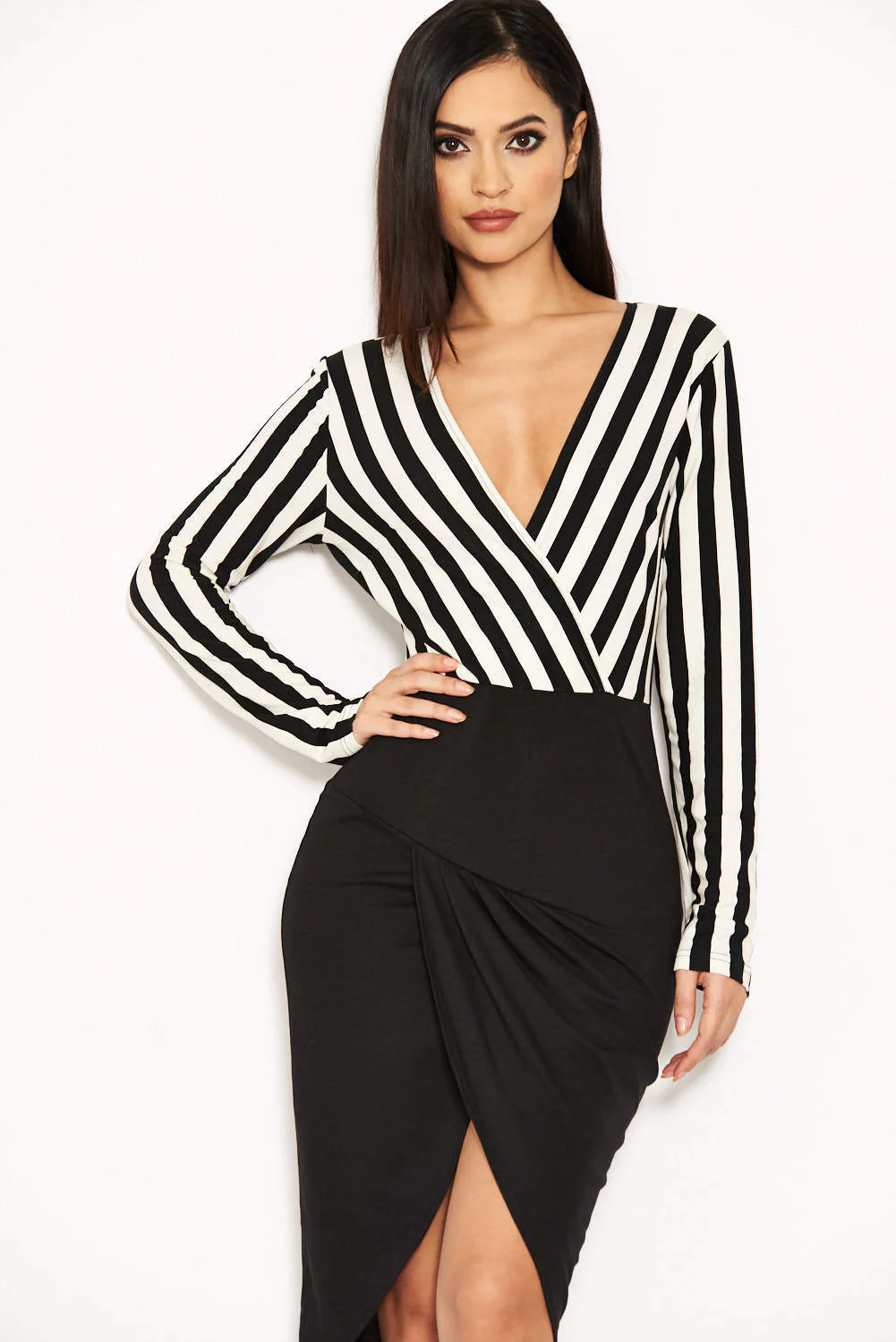 Striped Wrap Front Bodycon Dress - Image 4