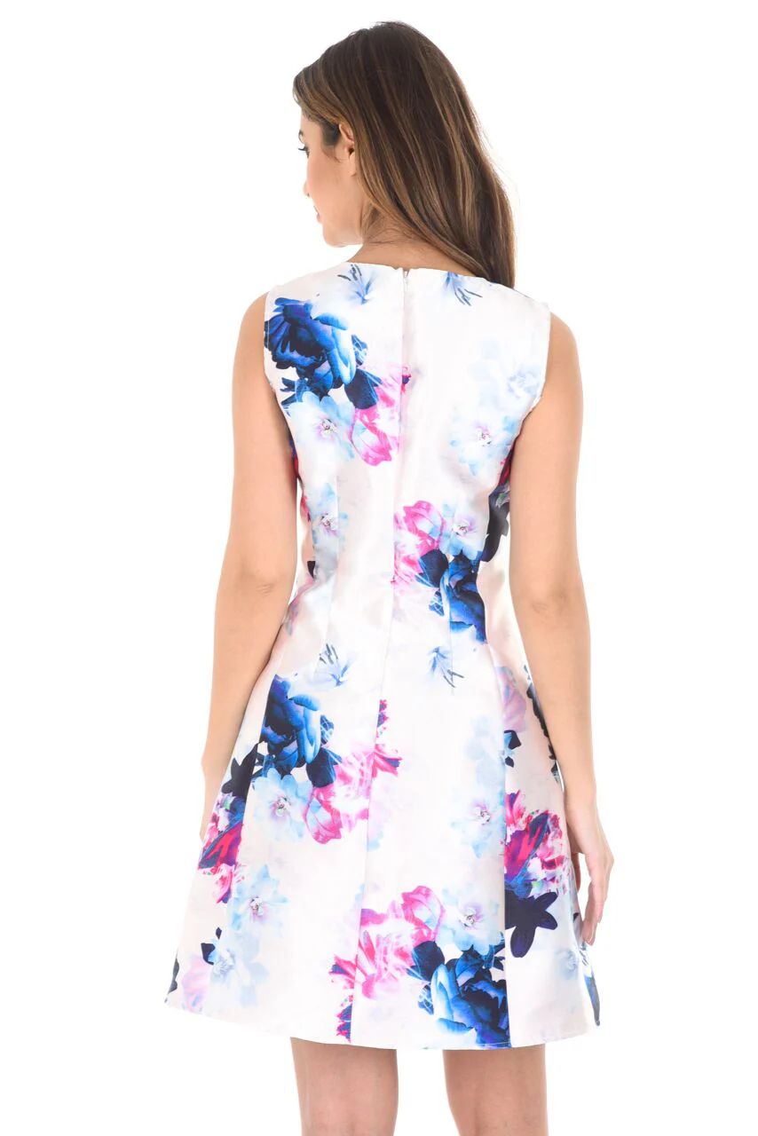 Structured Floral Printed Skater Dress - Image 3