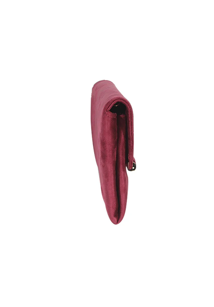 Suede Burgundy Clutch with Gold Detail - Image 2