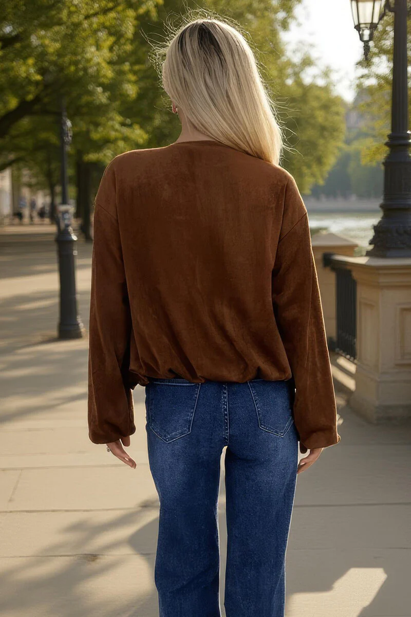 Tan Faux Suede Bubble Hem Bomber Jacket - Image 5