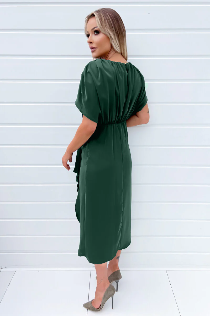 Teal Batwing Gathered Top Midi Dress - Image 4