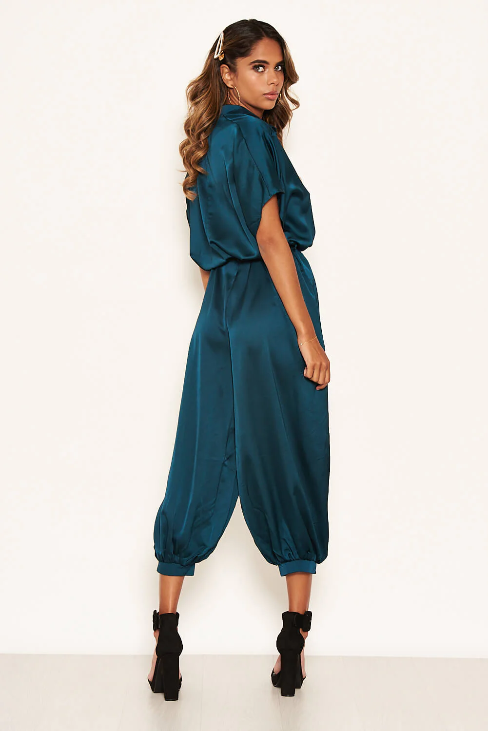 Teal Button Up Jumpsuit - Image 3